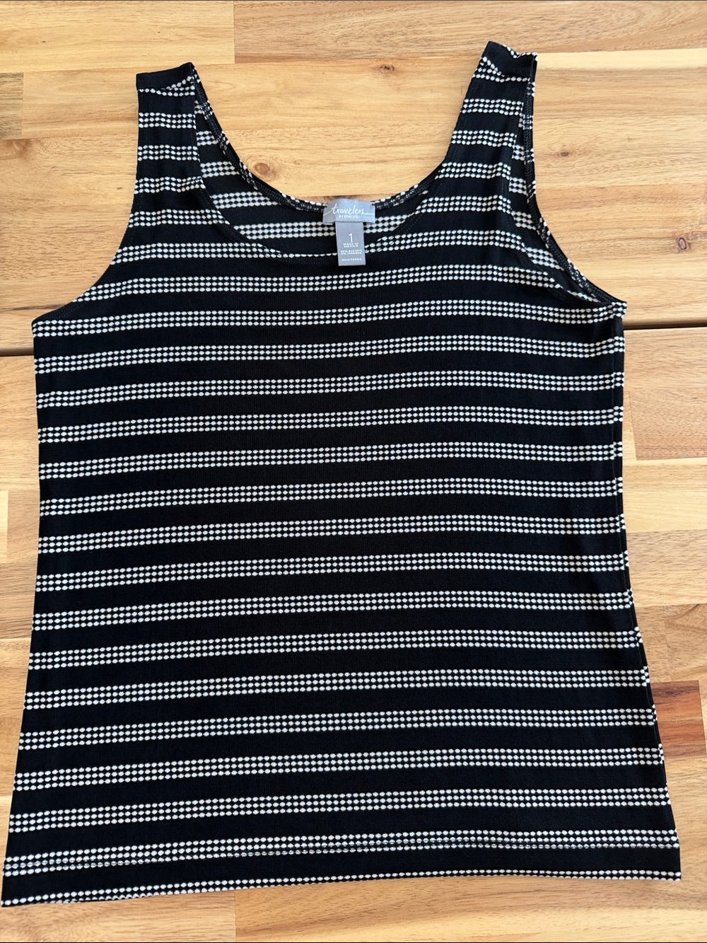 Chico's Travelers Black and White Dotted Stripe Tank Size 1